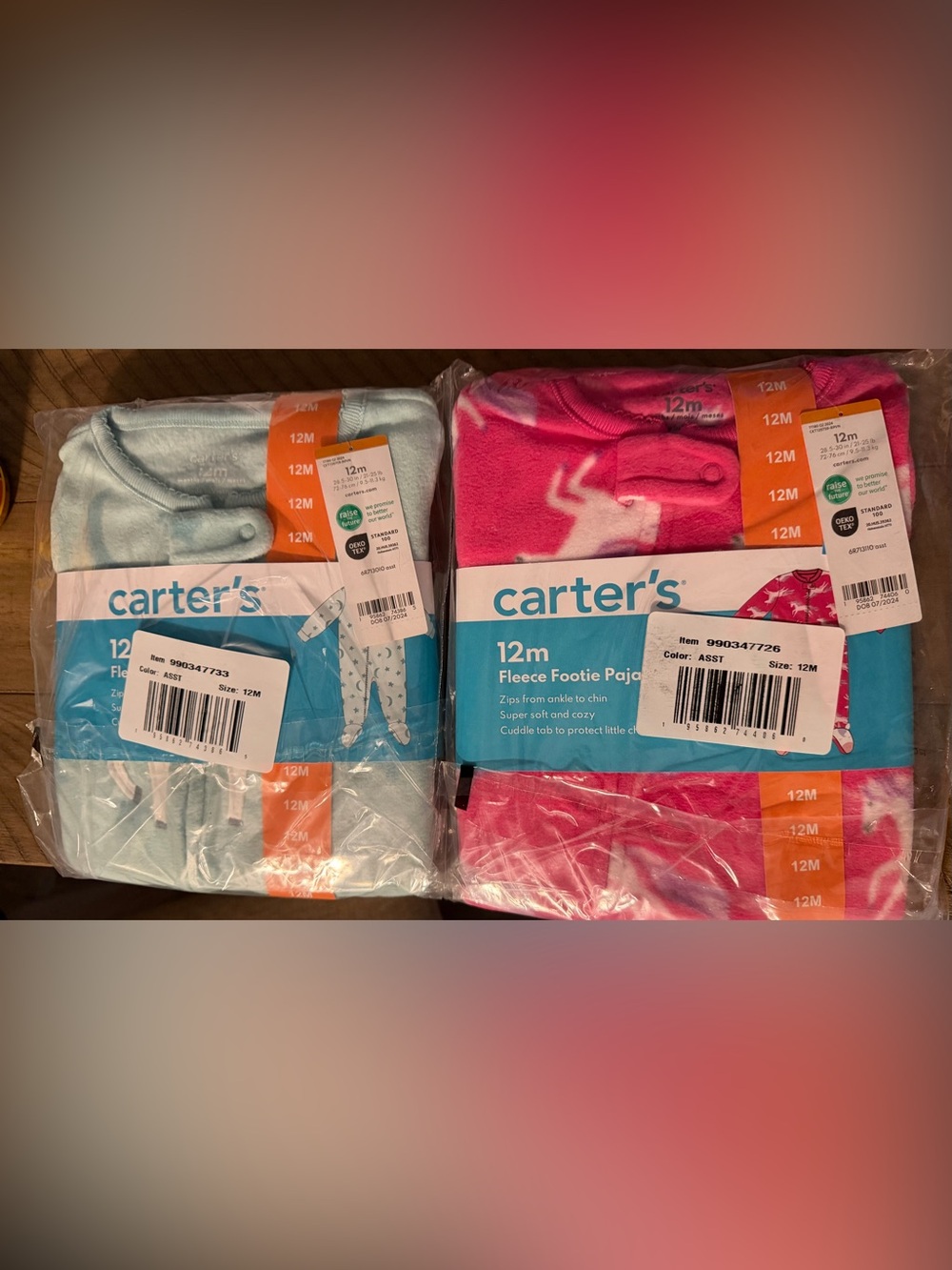 Carter's Fleece Footie Pajama Pair in Light Blue and Pink